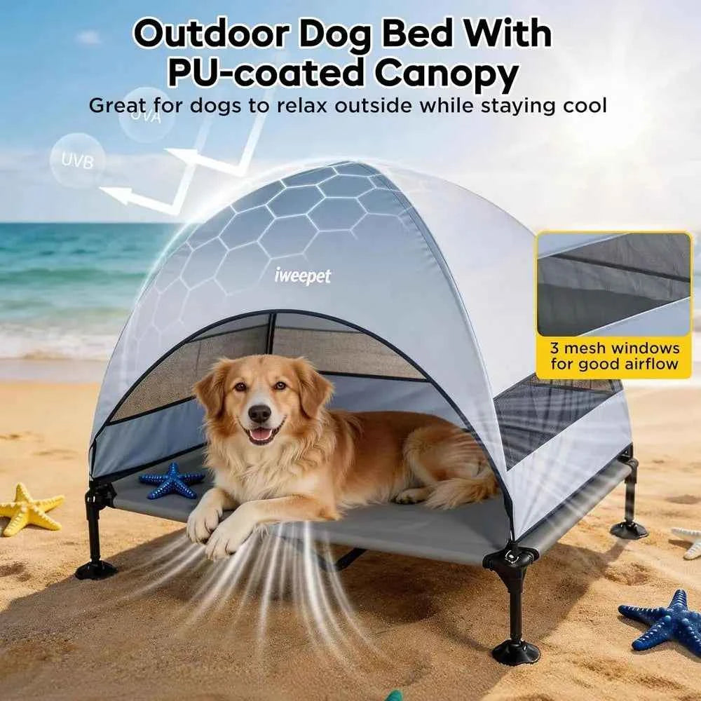 Elevated Dog Bed with Removable Bolster Pillows, Cooling Cot for Outdoor Use, Portable Pet Bed with Carry Bag, Suitable for Pati