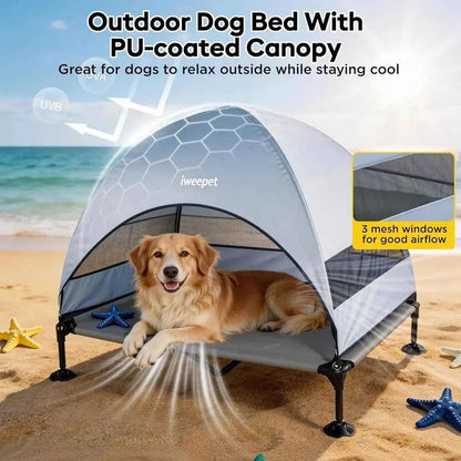 Elevated Dog Bed with Removable Bolster Pillows, Cooling Cot for Outdoor Use, Portable Pet Bed with Carry Bag, Suitable for Pati