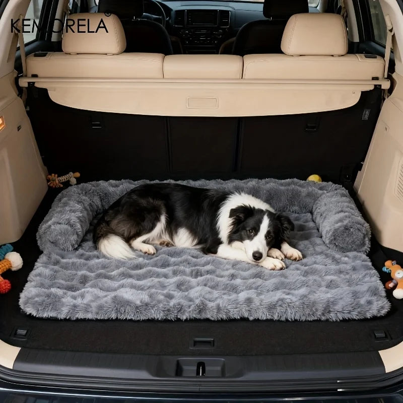 Thickened Warm Imitation Rabbit Fur Dog Bed Luxury Plush Pet Mattress with Pillow Scratch-Resistant Anti-Slip for Medium Dogs