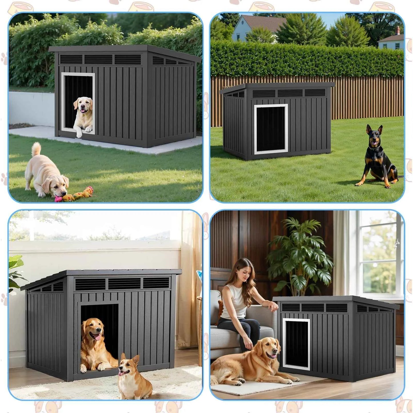 Resin Dog House with Hydraulic Rod, Waterproof Outdoor Insulated Dog Kennel, Slanted Roof Large Dog Shelter for Medium Large Dog
