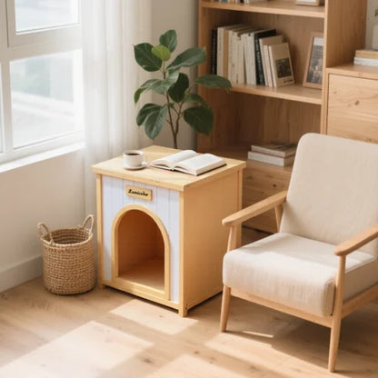 Cream Yellow Flat Roof Pet House FSC Solid Wood 53×51.6×60 cm Indoor Shelter for Small Cats & Dogs
