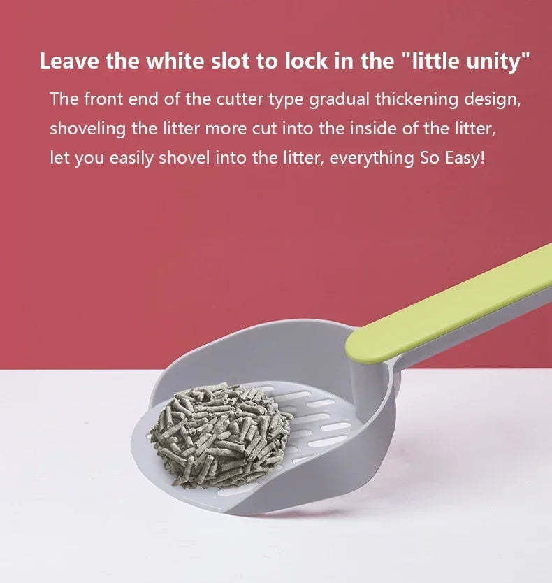 Cat Litter Scoop Set with Base Long Handle Clashing Cat Poop Tool High-Grade ABS Plastic Durable Kitten Toilet Cleaning Tool Pet