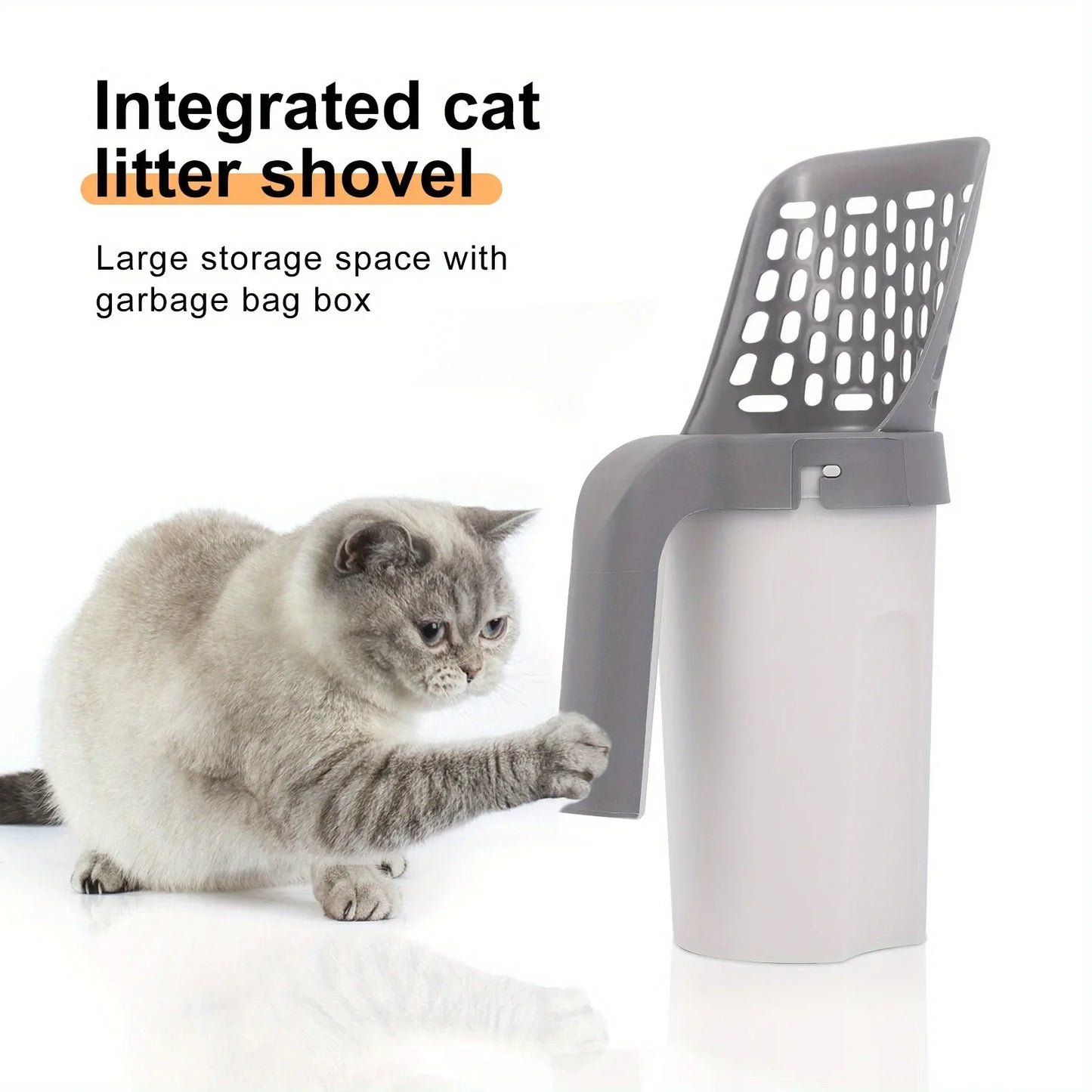 Cat Litter Scoop with Integrated Trash Can - Large-Capacity Portable, Easy-Clean Plastic Pet Waste Shovel for Cats