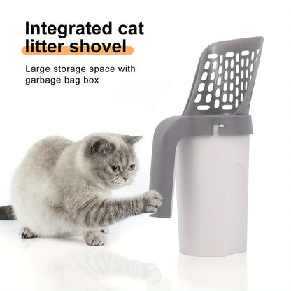 Cat Litter Scoop with Integrated Trash Can - Large-Capacity Portable, Easy-Clean Plastic Pet Waste Shovel for Cats