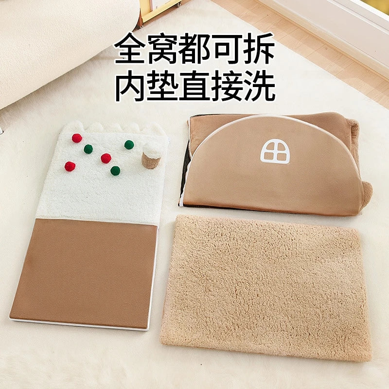 Warm Winter Thickened Semi Enclosed Dog Bed Tent Luxury Villa Cave For Large Dogs And Corgis Cozy Home Bedroom Christmas Gift