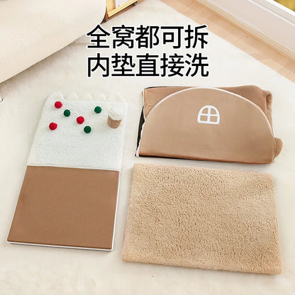 Warm Winter Thickened Semi Enclosed Dog Bed Tent Luxury Villa Cave For Large Dogs And Corgis Cozy Home Bedroom Christmas Gift
