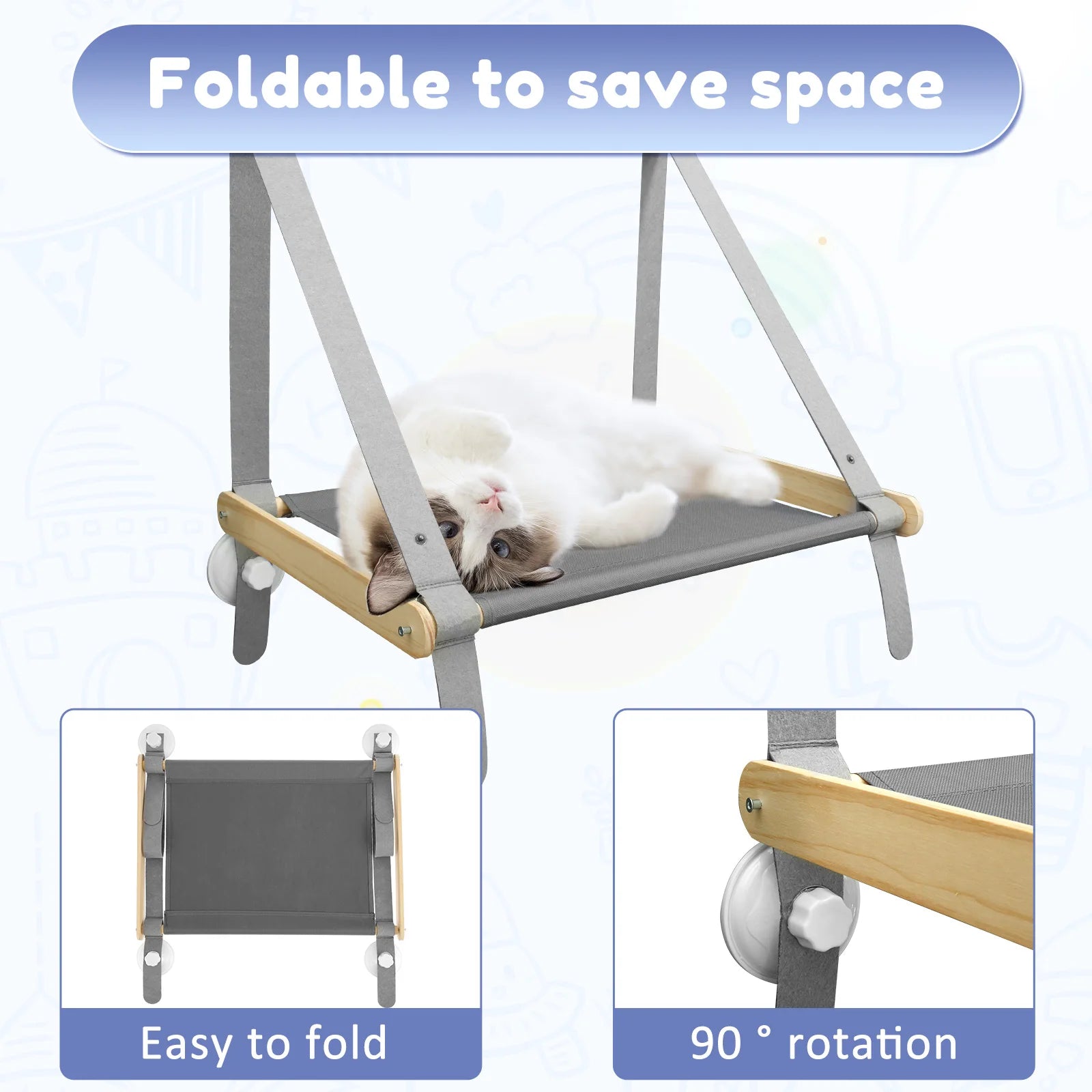 Foldable Cat Hanging Bed Window Suction Cups Pet Hammock Aerial House Kitten Climbing Seat Comfortable Pet Accessories