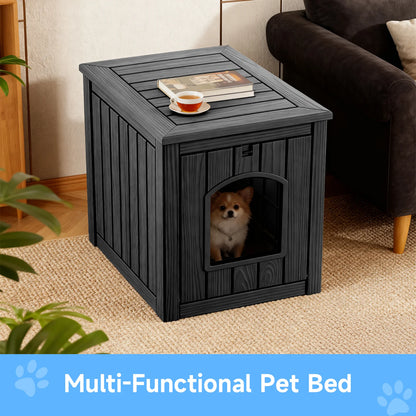 30 Gallon Resin 2-in-1 Cat House End Table, Waterproof Indoor Outdoor Pet Kennel for Small Dogs