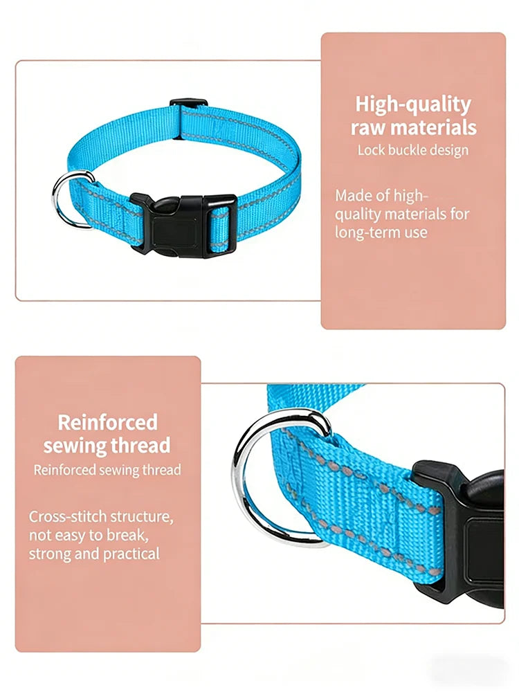 Reflective Dog Collar Strap With Adjustable Safety Nylon Pet Collar Pet Traction Rope Suitable For Small And Medium-Sized Pets