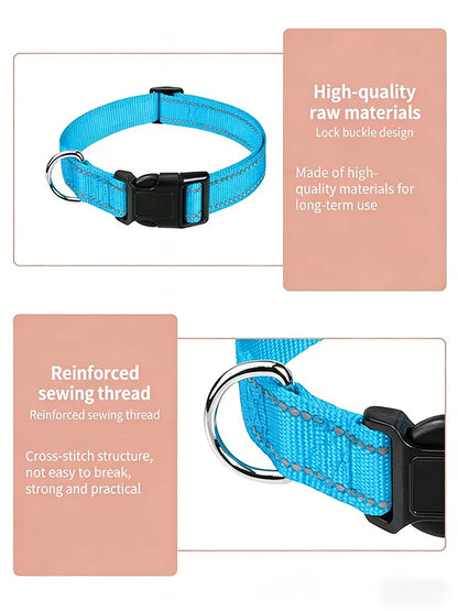 Reflective Dog Collar Strap With Adjustable Safety Nylon Pet Collar Pet Traction Rope Suitable For Small And Medium-Sized Pets