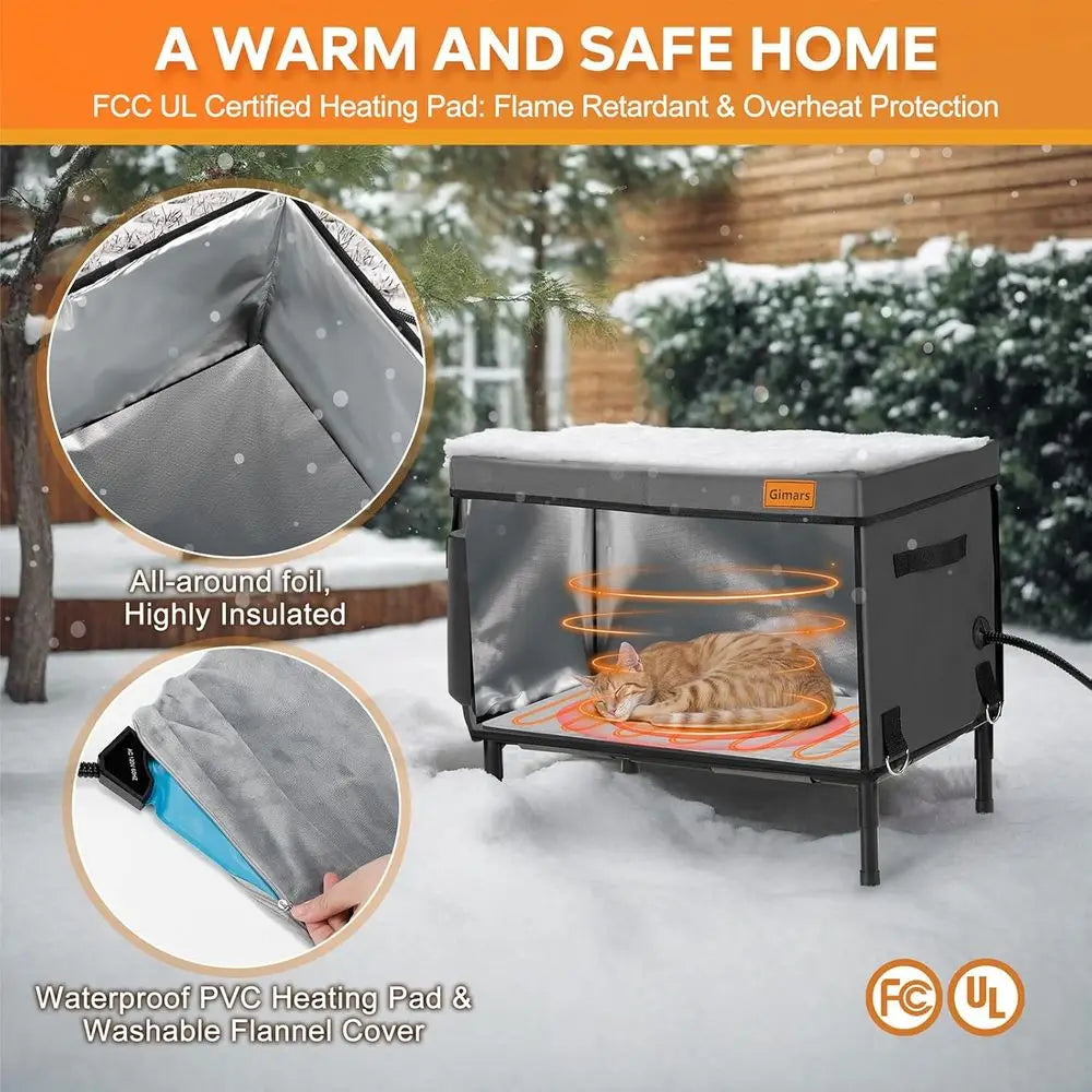 Weatherproof Outdoor Heated Cat House with 5.1 Elevated Shelter and Insulated Bed for Winter Protection