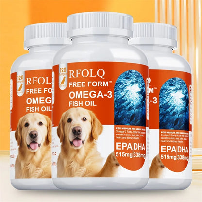 120 Softgels Deep-sea Fish Oil for Dogs Rich OMEGA 3 & 6 Salmon Oil Beauty Hair Protects Joint Health