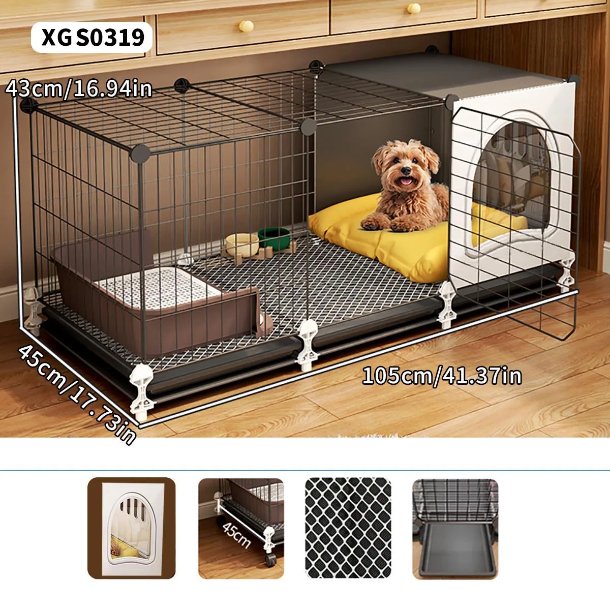 Dog Cage for Small and Medium-Sized Dogs, Indoor Household Use, Teddy Bichon Dog House with Tray, Integrated Toilet, Cat Cage, Dog Fence