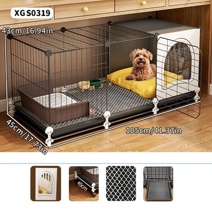 Dog Cage for Small and Medium-Sized Dogs, Indoor Household Use, Teddy Bichon Dog House with Tray, Integrated Toilet, Cat Cage, Dog Fence