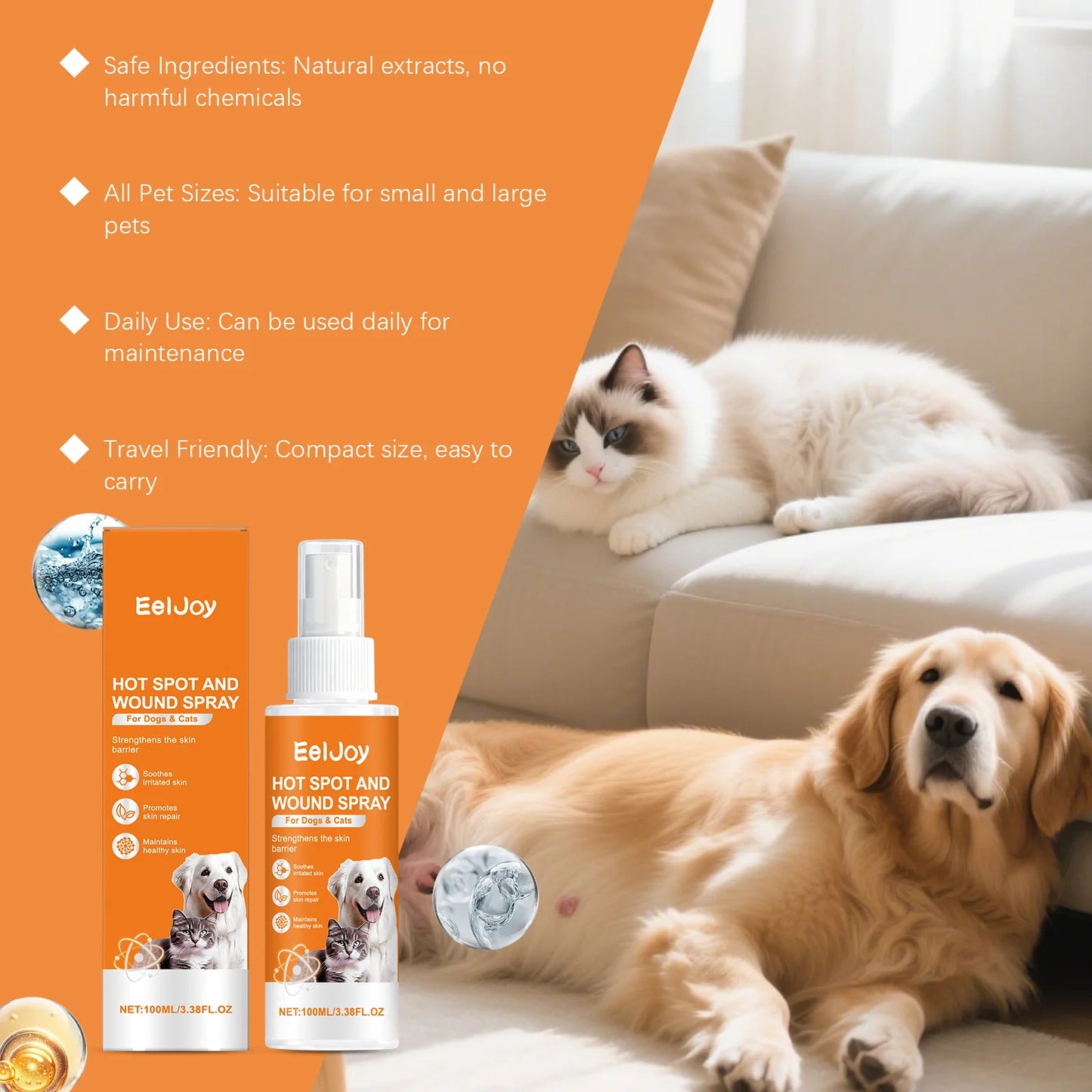 EelJoy Pet Skin Care Spray for Dog Cat Calm Redness Relieve Dryness Moisture Barrier Natural Ingredients Gentle Pet Shield Spray