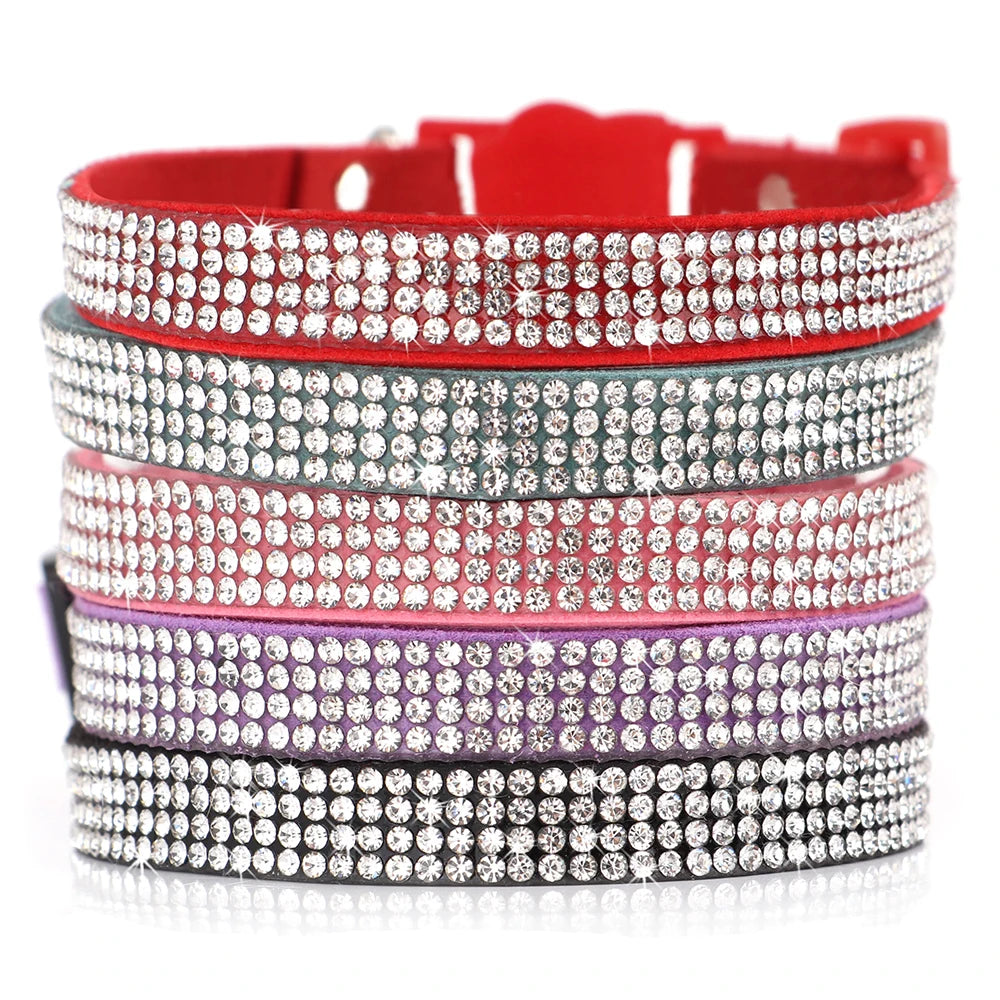 Soft Pink Suede Leather Cat Collar - Bling Rhinestone Design with Bell, Safety Breakaway & Adjustable XS/S for Cats & Puppies