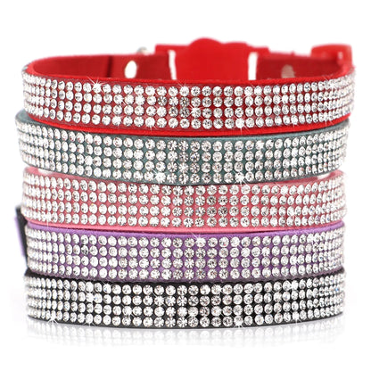 Soft Pink Suede Leather Cat Collar - Bling Rhinestone Design with Bell, Safety Breakaway & Adjustable XS/S for Cats & Puppies