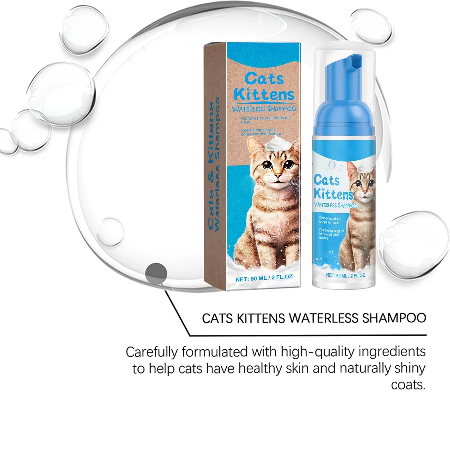 Waterless Cat Shampoo With No Need To Rinse Foam To Clean Cat Leave-in Foam Is Gentle And Non Irritating,60ml