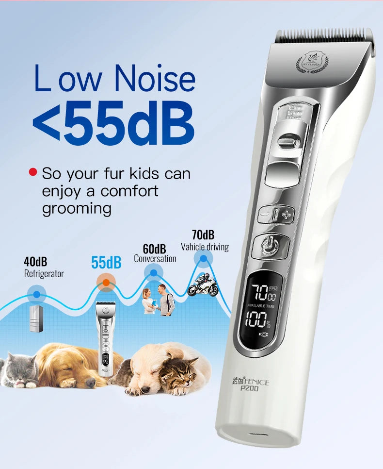 Fenice New Upgrade 5000mA Capacity Cordless LCD Screen Pets Dog Grooming Clippers Rechargeable Haircut Shaver for Trimming Salon