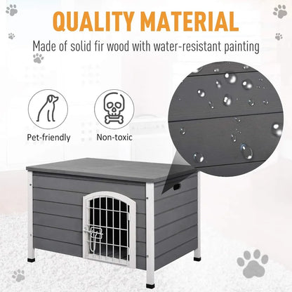 31" L Wooden Decorative Dog Cage Kennel Wire Door with Lock Small Animal House with Openable Top Removable Bottom Grey