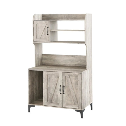 Rustic Farmhouse Hidden Cat Litter Box Enclosure 4-Tier Storage Shelves & 2 Cabinets Wood Cat Washroom Furniture For Indoor Use