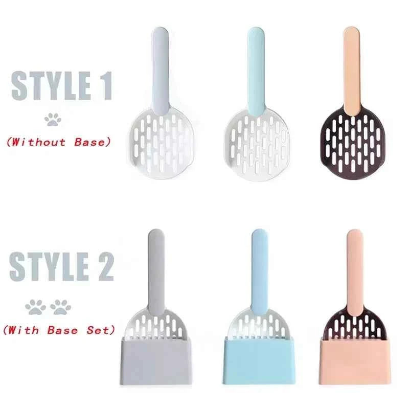 Cat Litter Scoop Set with Base Long Handle Clashing Cat Poop Tool High-Grade ABS Plastic Durable Kitten Toilet Cleaning Tool Pet
