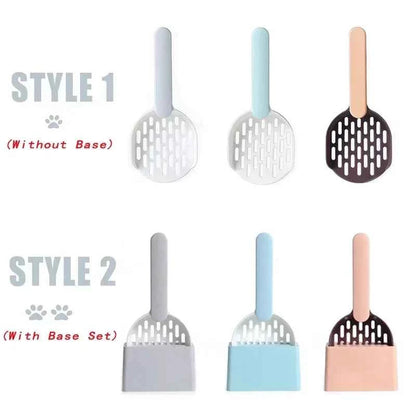 Cat Litter Scoop Set with Base Long Handle Clashing Cat Poop Tool High-Grade ABS Plastic Durable Kitten Toilet Cleaning Tool Pet