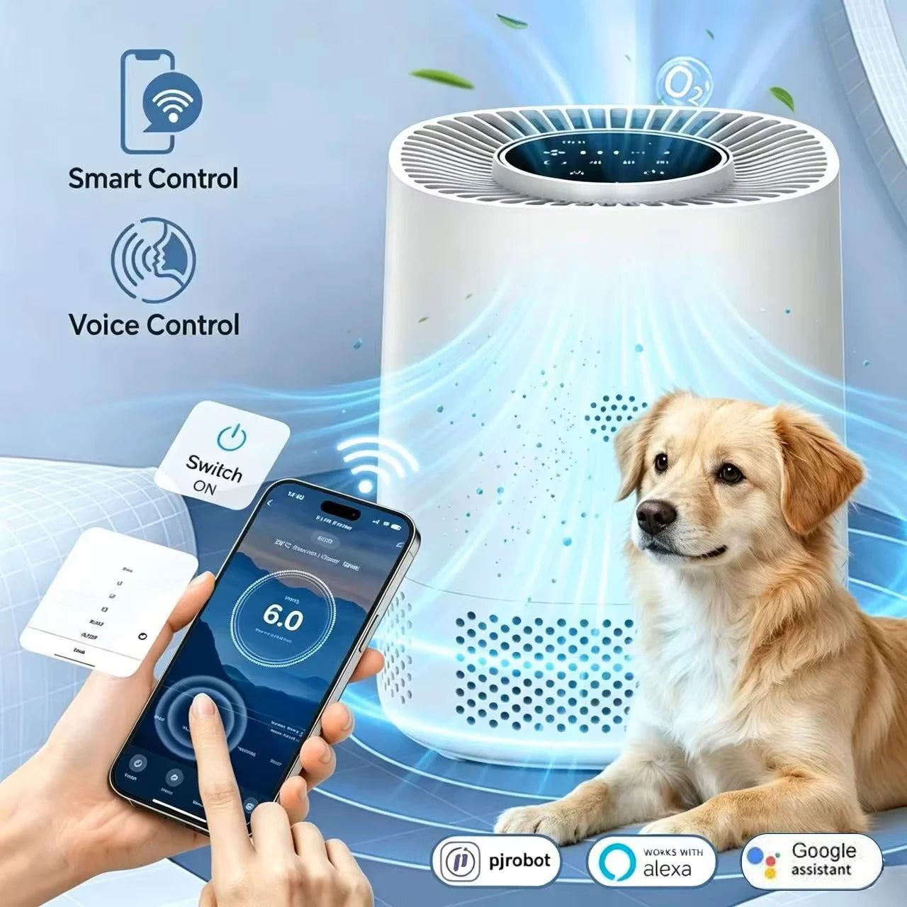 Smart WiFi Pet Air Purifier for Bedroom ,Filter Cleaner H13 True HEPA Filter Smoke Allergies Pet Dander Odor Dust, Office