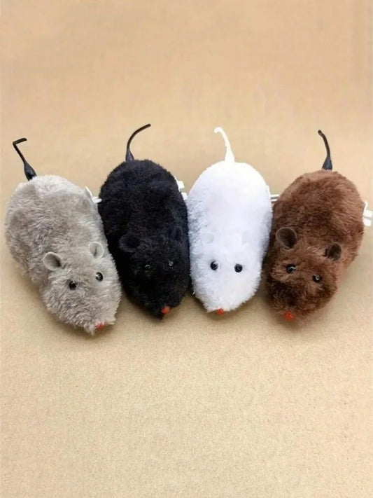 4 Color Cat Toys Wind-up Plush Mouse Toy for Cats and Dogs - Mechanical Movement Cloth Mouse, No Batteries Required