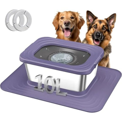 Stainless Steel Dog Water Bowl, No Spill Anti-Splash Dog Bowls with XXL Silicone Mat, Spill-Proof Slow Feeder for Messy Drinker