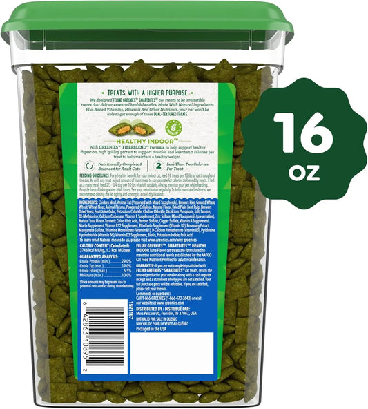 Feline Smartbites Indoor Cat Treats – Tuna Flavour 16oz Tub for Adult Cats - Pet Suppie