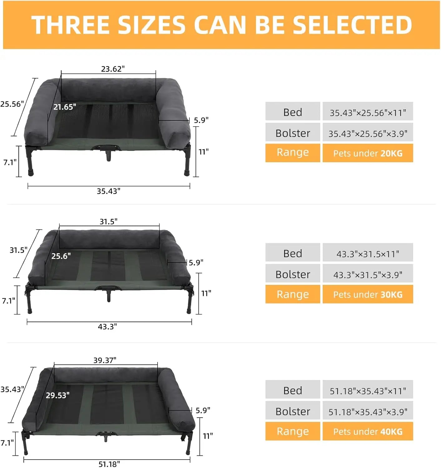 Outdoor Elevated Dog Bed Cooling Raised Pet Lounger Bed Mesh Cot Sleep Camping Bed with Detachable Plush Bolster