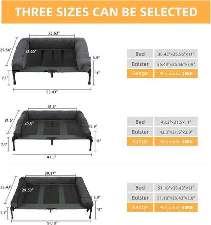 Outdoor Elevated Dog Bed Cooling Raised Pet Lounger Bed Mesh Cot Sleep Camping Bed with Detachable Plush Bolster