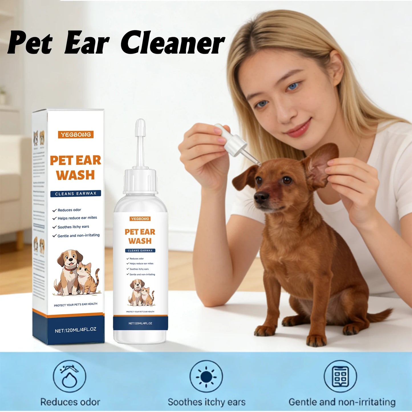 Pet Ear Cleaner Effectively Removing Earwax Reduce Ear Mites Alleviate Ear Odor Soothe Ear Itching Gentle Pet Ear Cleaning Agent