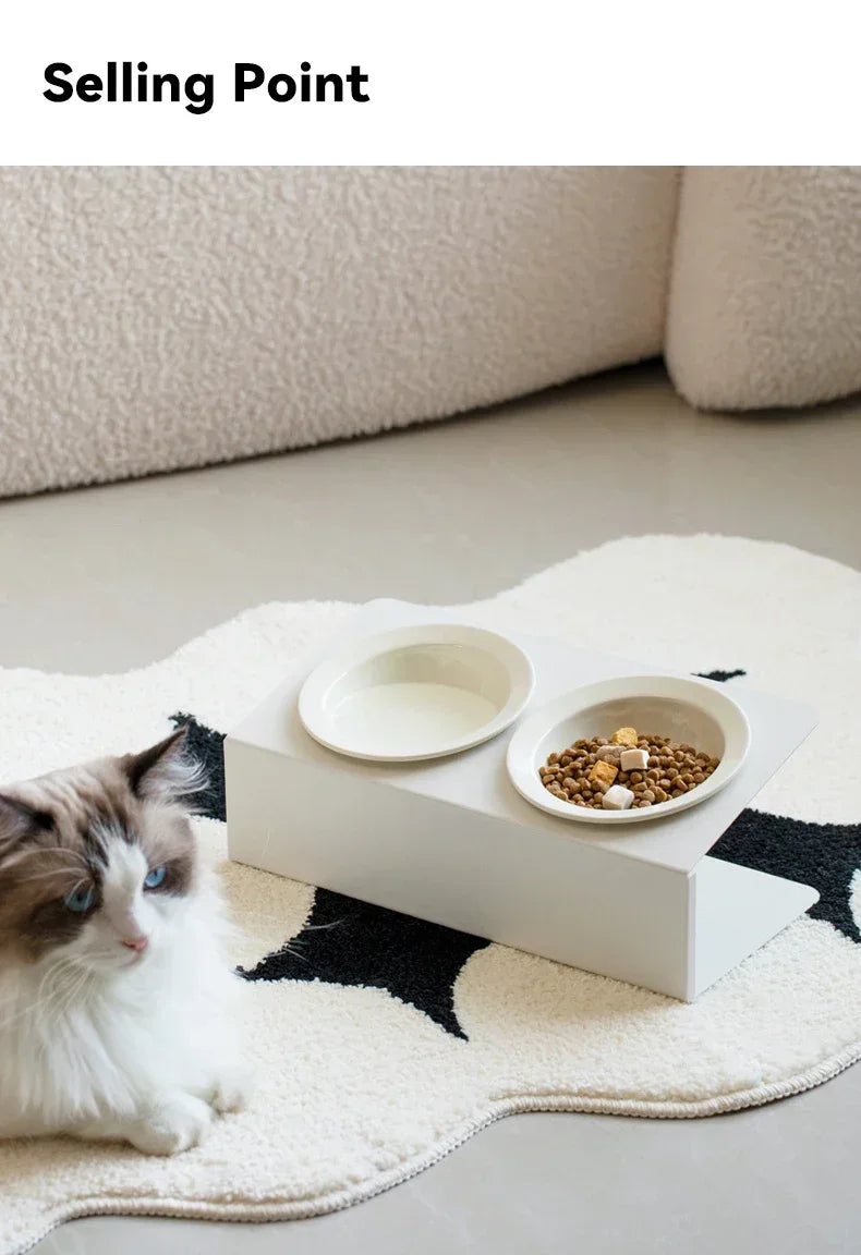 Cat Double Ceramic Bowl with Iron Stand Pet Elevated Raised Food Water Bowls Small Dogs Drinking Eating Feeding Supplies
