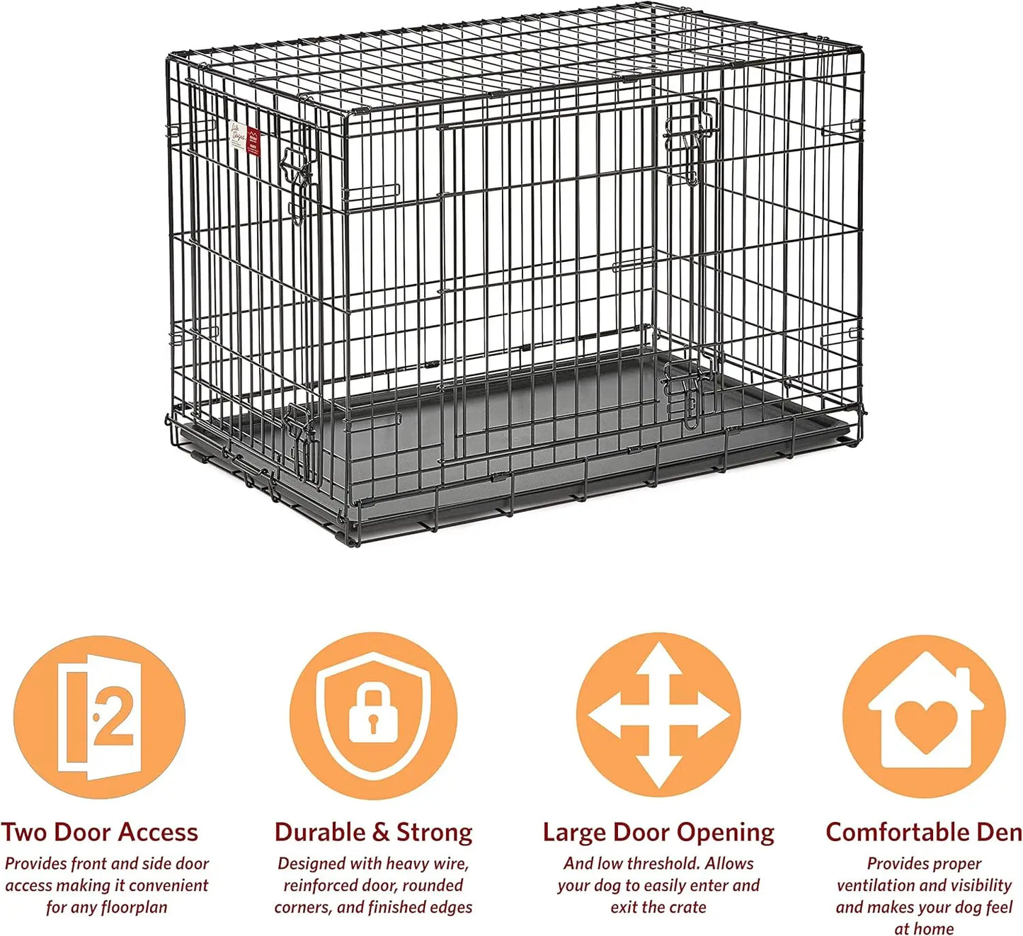 36-Inch Folding Dog Crate with Double Doors, Leak-Proof Pan, Divider Panel for Medium to Large Dogs