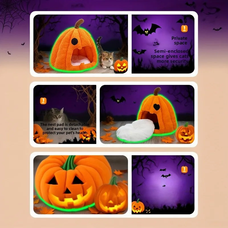 Christmas Pumpkin Pet Bed - Warm Cat & Dog House with Removable Cushion/for winter/warm/decoration/ dress up/snowflake、costumes