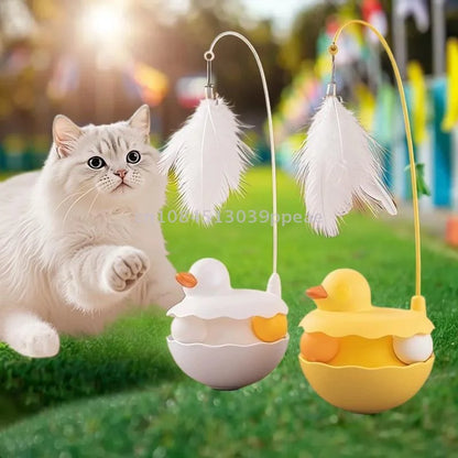{QTG333} Tumbler Cat Teaser Toy With Removable Feathers & Bells - Self Amusing Kitten Play Wand Easy To Clean And Reassemble