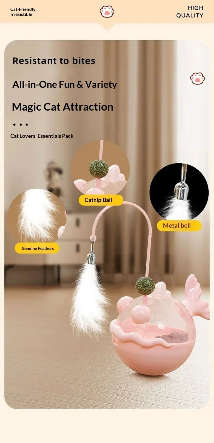 Cat Toys Wobble Treat Dispenser Feather Teaser Wand Catnip Balls Self Play Boredom Buster for Cats Pet Safe