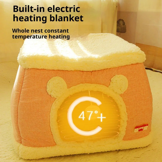 New 360 Degree Fully Enclosed Electric Heating Cat and Dog House Cat Nest Winter Warmth Constant Temperature Cat Beds Blanket