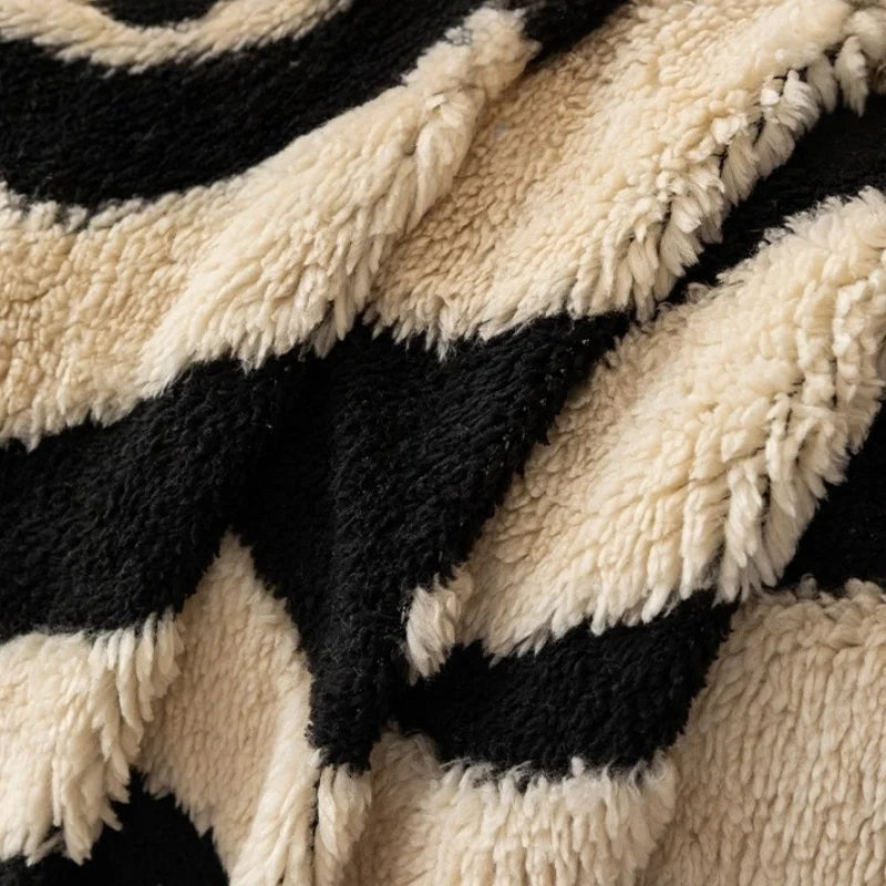 1PC Zebra Stripes Jacquard Fleece Warm Sofa Towel Thicken Blanket for Living Room Couch Decor