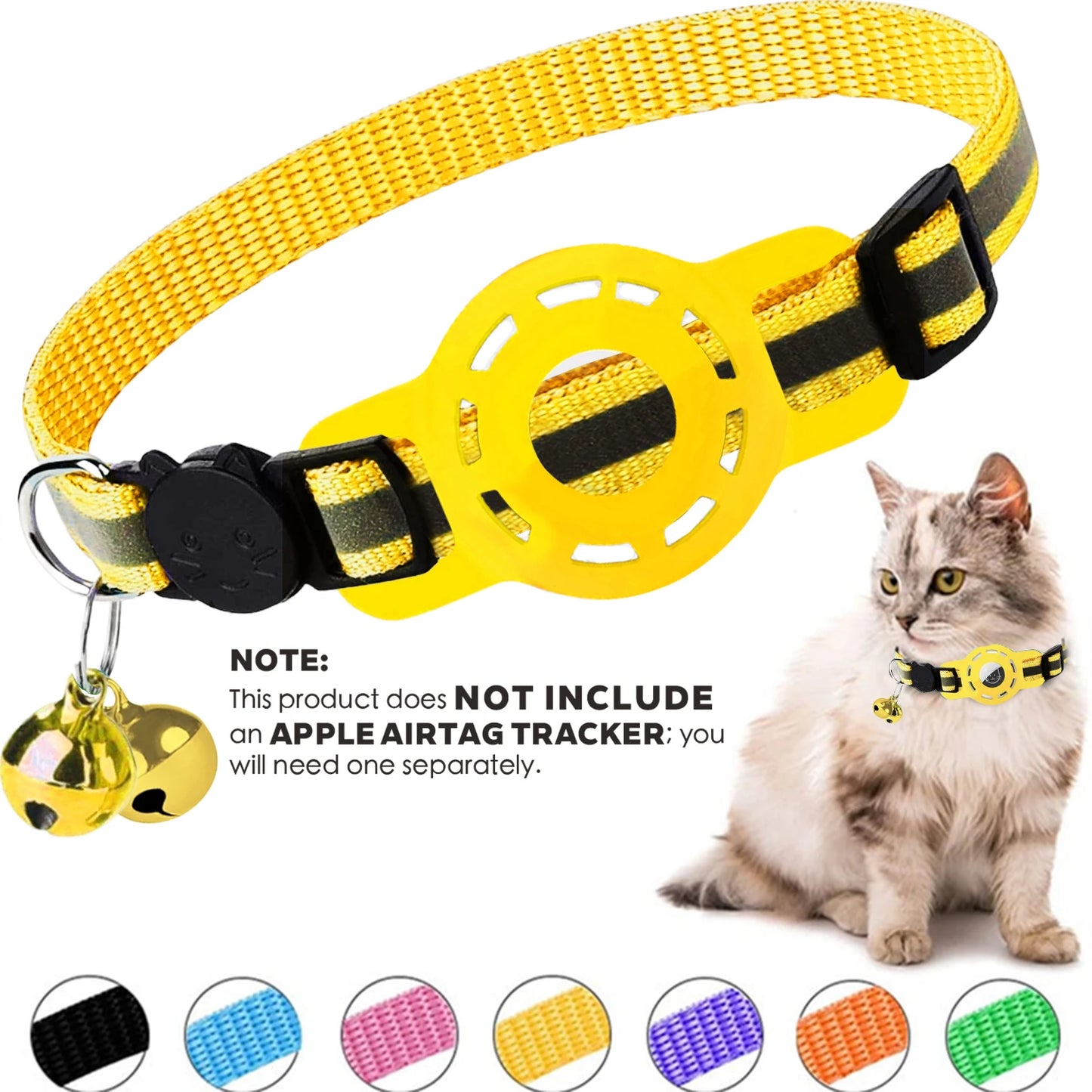 for Apple Air Tag Tracker Breakaway Cat Collar, with Airtag Case Reflective Kitten Collar with Bell for Cats,Small Dog Collar