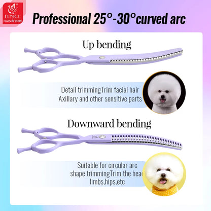Fenice Dog Beauty Scissors Colorful 6.5/7/7.5 inch JP440C Professional Dog Grooming Scissors Curved Thinner Chunker Shears Tools