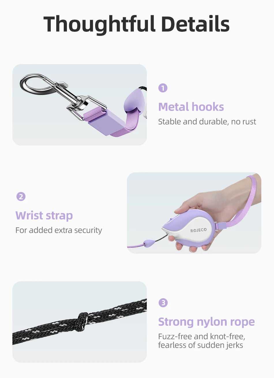 ROJECO Mini Automatic Retractable Dog Leash 3M Extendable Rope For Outdoor Travel Walking Hiking Pet Cat Dogs Traction Rope Lead