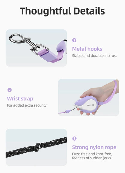 ROJECO Mini Automatic Retractable Dog Leash 3M Extendable Rope For Outdoor Travel Walking Hiking Pet Cat Dogs Traction Rope Lead