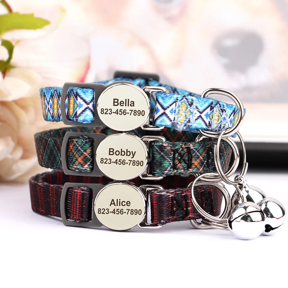 Quick Release Nylon Cat Collar Personalized Puppy Pet Kitten Safety Breakaway Necklace Customizable Adjustable For Cats Puppy