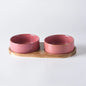 Dog Bowl Ceramic Matte Pet Bowl Cervical Spine Protector Anti Knock Over Wooden Tray Pet Feeding Supplies Cat Accessories