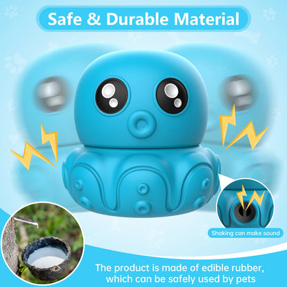 Octopus Chew Toy for Dogs Safe Durable Silicone Interactive Treat Holder Slow Feeder Squeaky Fun Dispenser IN/OUT Blue