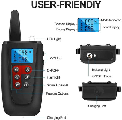 No Shock No Pins Dog Training Collar 3300ft Remote IP67 Waterproof Rechargeable Pet Training Collar Sound Vibration Shock Free