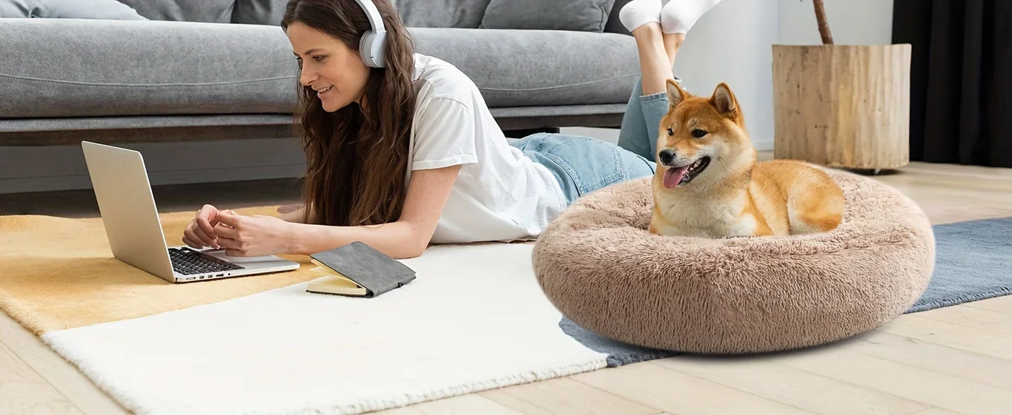 40-120cm Round Long Plush Dog Kennel Winter Warm Pet Sleeping Bed Dog House Dogs Cat Kennel Cushion Soft Sofa Pets Accessories